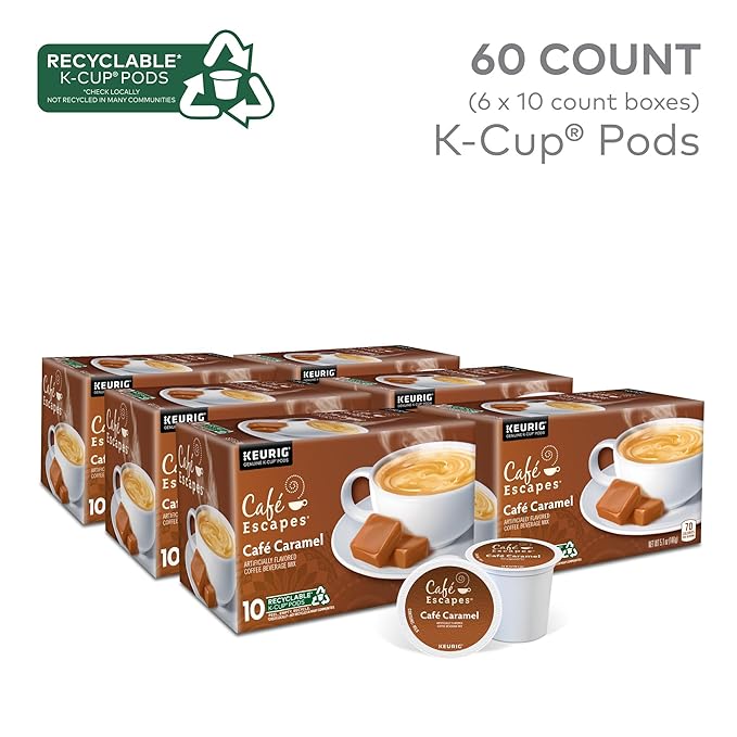 Café Escapes Café Caramel Coffee Beverage Single-Serve K-Cup Pods 60 Count