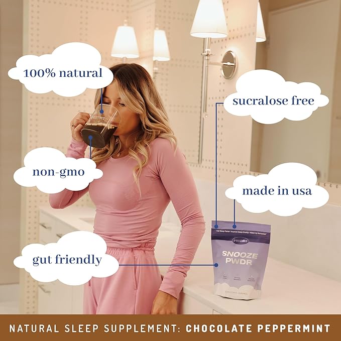 PWDRS Snooze Sleepy Time Hot Chocolate | All Natural Sleep Support | Magnesium Glycinate L Theanine Chamomile Electrolytes | 20 Calories Non GMO | Chocolate Peppermint
