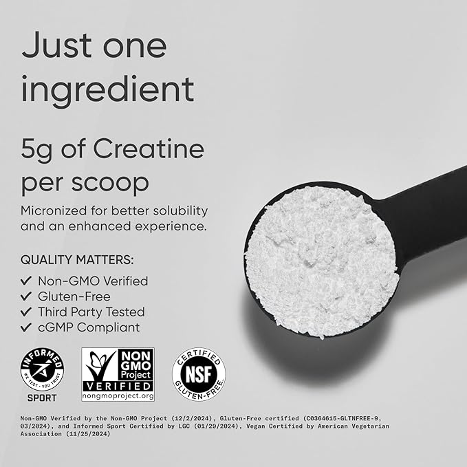 Sports Research Creatine Monohydrate - Gain Lean Muscle Improve Performance and Strength and Support Workout Recovery - 5 g Micronized Creatine - 35.27 oz