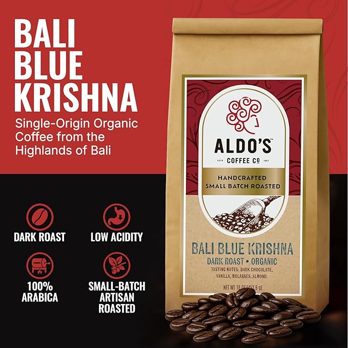 Aldo’s Organic Bali Blue Coffee Beans – Handcrafted Single-Origin Indonesian Coffee Small-Batch Artisan Roasted Bold Smooth Low-Acidity Coffee (1 lb) (Medium Fine Ground)