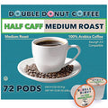 Double Donut Coffee Half Caff Coffee Pods Single Serve Half Caffeine Coffee Pods For Keurig K Cup Brewers Medium Roast 72 Count