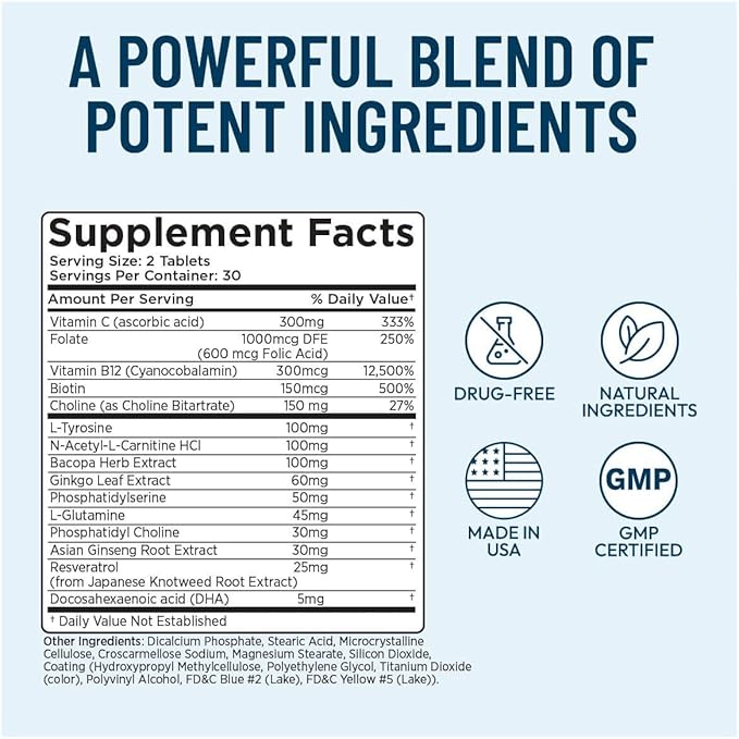 Provasil Brain Supplement for Memory Focus Mood &amp Concentration | Ginko Leaf Flavonoids Bacopa Monnieri &amp Biotin | Improve Mental Performance Attention &amp Cognitive Health (Pack of 3)