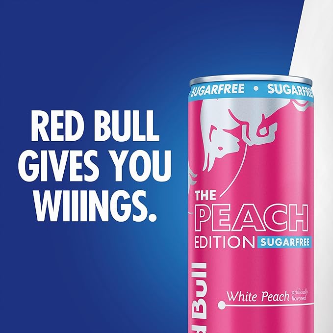 Red Bull Peach Edition Sugarfree Energy Drink White Peach 8.4 fl. oz. Case of 24 cans with 80mg Caffeine Taurine &amp B Vitamins