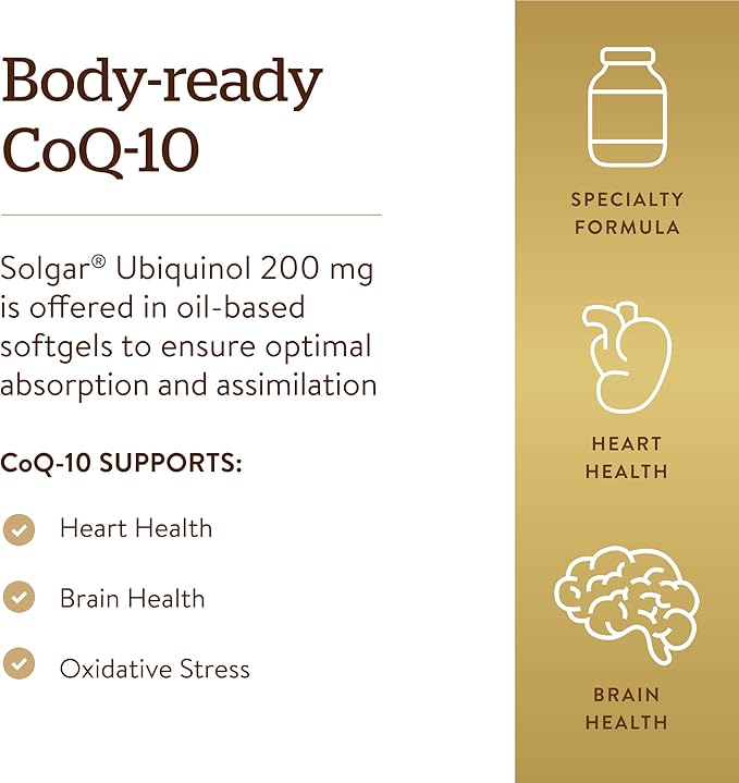 Solgar Ubiquinol 100 mg 50 Softgels - Advanced Antioxidant Support - Reduced Coenzyme Q10 (CoQ-10) - Gluten Free Dairy Free - 50 Servings