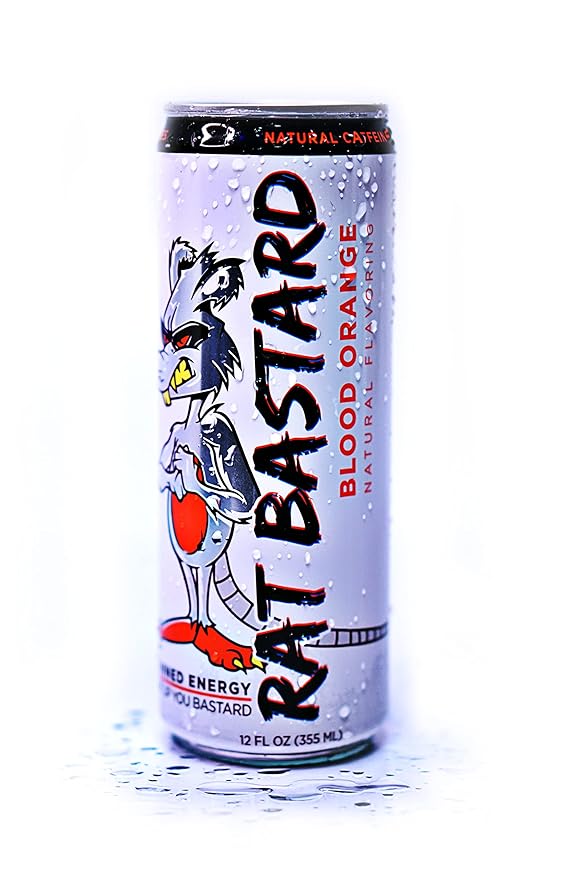 RAT BASTARD Energy Drink - Sugar-Free Caffeinated Beverage Natural Caffeine to Boost Energy and Focus Blood Orange Flavor 12 fl oz Can (Case of 12)