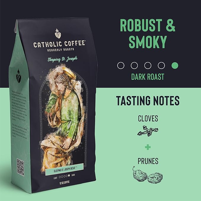 Catholic Coffee Sleeping St. Joseph Decaf Dark Roast Ground Coffee &amp Tumbler Gift Set – 12oz Bag Christmas Gift for Coffee Lovers Catholic Holiday Box