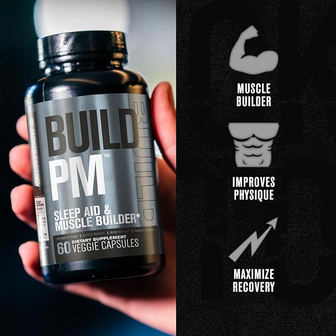 Jacked Factory Build PM Night Time Muscle Builder &amp Sleep Aid - Post Workout Recovery &amp Sleep Support Supplement w/VitaCherry Tart Cherry Ashwagandha &amp Melatonin - 60 Natural Veggie Pill