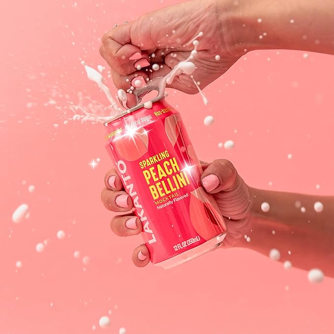 Lakanto Sparkling Peach Bellini Mocktail Non Alcoholic Drink - 0g Sugar Naturally Sweetened with Monk Fruit &amp Allulose Ready to Drink Better for You Soda Pop (24 Pack)
