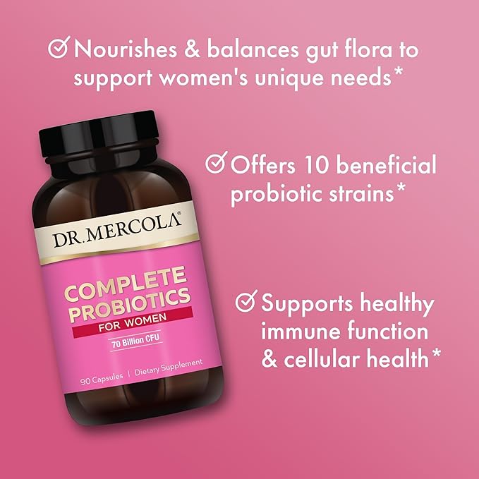 Dr. Mercola Complete Probiotics for Women - Supports Gut Vaginal &amp Immune Health - Contains Lactobacillus Strains - Non-GMO Gluten-Free &amp Soy-Free - 90 Capsules (90 Servings)