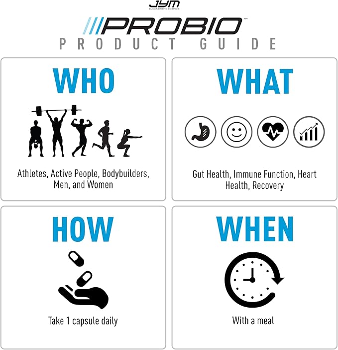 ProBio JYM Performance Probiotic Heart Gut Immune Health Athletic Recovery and Body Composition for Men &amp Women 30 Day Supply