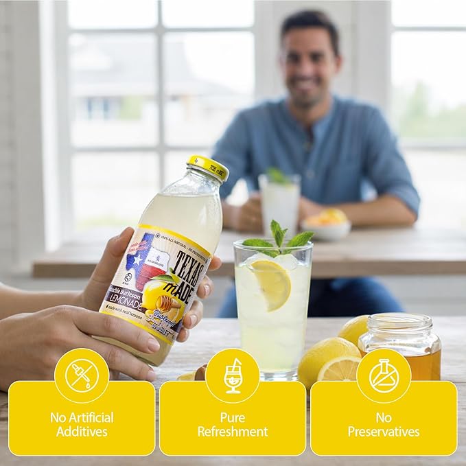 Texas mADE Waxahachie Burleson Lemonade Honey Lemonade Made with Pure Cane Sugar and Texas Wildflower Honey No Preservatives Texas Crafted Lemonade 16 fl oz Pack of 12