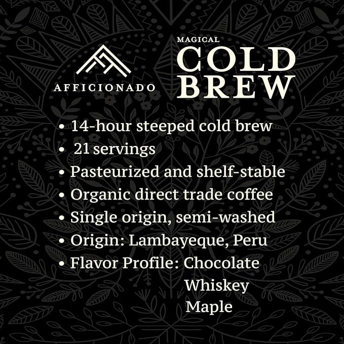 Afficionado Coffee Roasters | Magical Cold Brew | 1 Gallon | Bag in Box | Single Origin Peruvian Coffee | Medium Roast | Ready to Drink | Pasteurized &amp Shelf-Stable