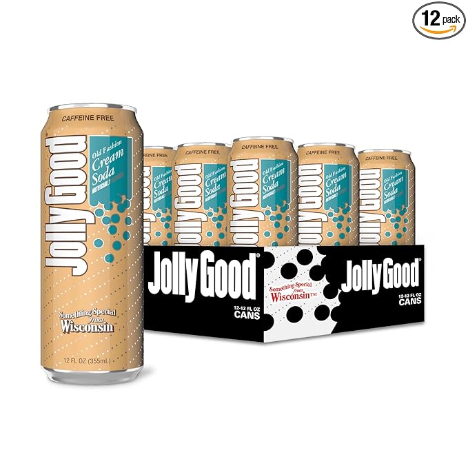 Jolly Good Old Fashion Cream Soda Flavored Soda Pop Drink Caffeine Free Soft Drinks for Adults &amp Kids Craft Soda for Mocktails &amp Cocktails Made in America Vegan 12 Oz Cans 12 Pack