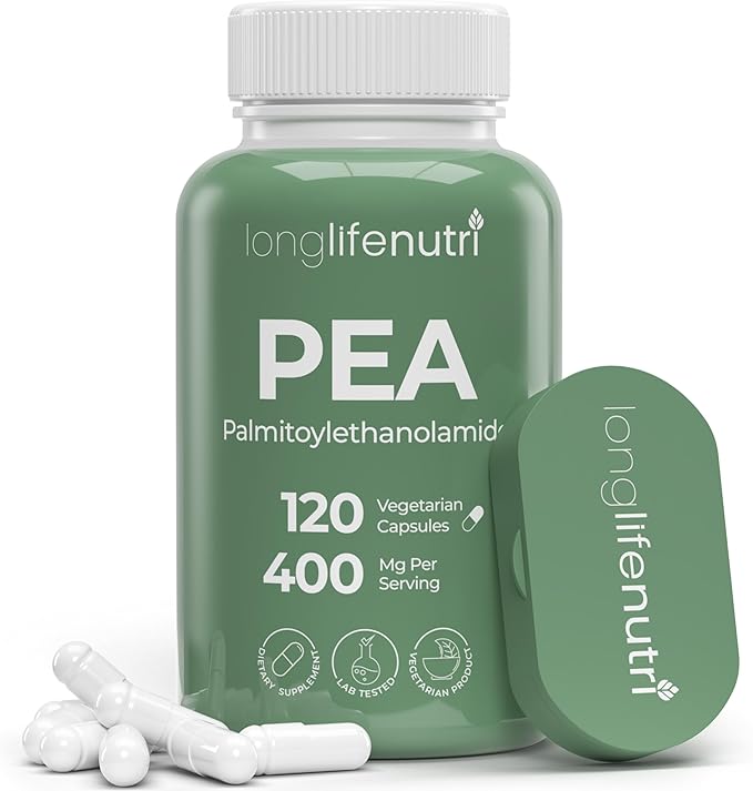 LongLifeNutri Palmitoylethanolamide (Pea) 400mg - 120 Vegetarian Capsules Organic Supplement for Discomfort Management 4-Month Supply Lab Tested Made in USA