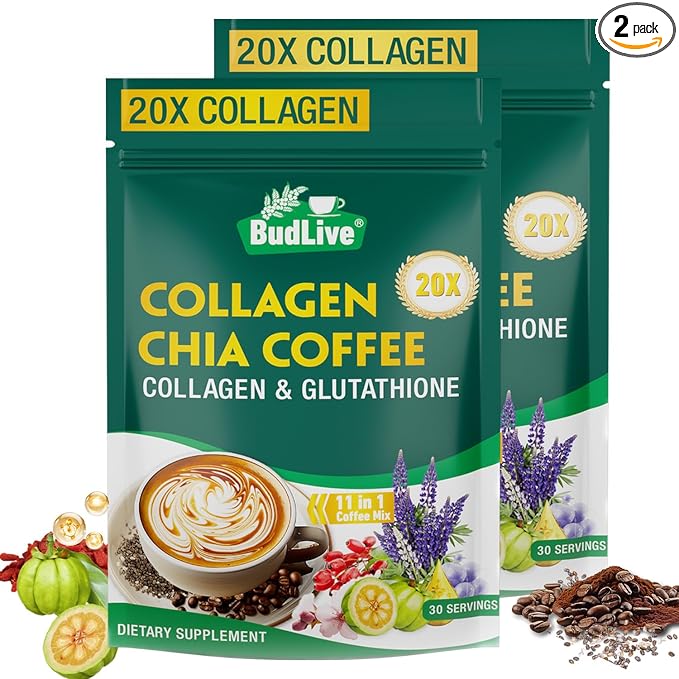 20X Collagen Chia Coffee 11 in 1 Chia Coffee Mix with Collagen &amp Chia Seeds Goji Berry Supports Hair Skin &amp Nails Sugar Free Vegan Gluten-Free 30 Servings 2PACK