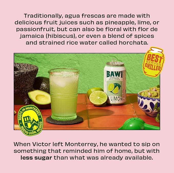 Bawi La Pina Sparkling Agua Fresca 12 Pack - Pineapple Flavored Water Plant-Based Low Calorie Less Sugar Culturally-Rooted Mexican Drink Made in USA Better-For-You Soda Authentic Mexican Drin