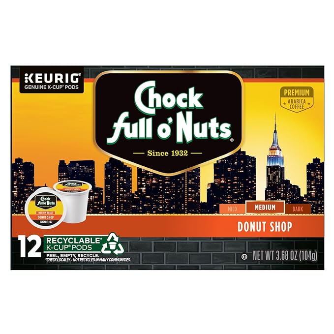 Chock Full o'Nuts Coffee K-Cup Pods Donut Shop &amp Upper West Side Coffee 12 CT (2ea) (Variety Pack)
