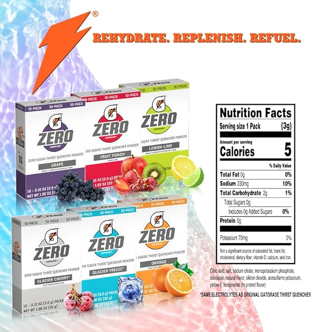 G Zero Thirst Quencher Powder Packets 0.10 oz Individual Packets (60 Count) (Variety)