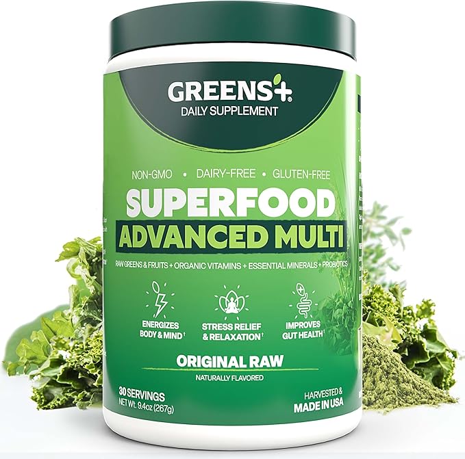 Greens+ Advanced Multi Raw Superfood | Essential Blend of Raw Foods Superfruits and Sea Vegetables Powder | Vegan | Dietary Supplement | Non GMO Soy Dairy &amp Gluten-Free | Size 9.4oz