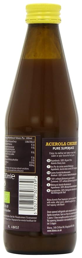Biona Organic Acerola Cherry Pure Juice 330 ml (Pack of 2)