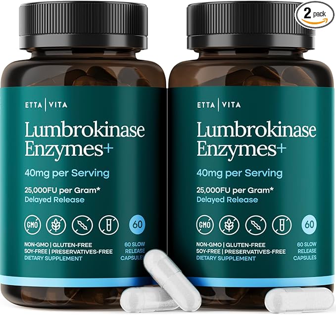 Potent Lumbrokinase Supplement (120 Servings) 40mg/Serving (Max Activity - 800000 Units) - Lumbrokinase Enzymes Capsules for Energy Support Digestion Cognition &amp Gut Health - Similar to Nattoki