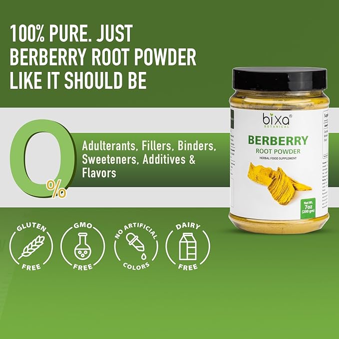 bixa BOTANICAL Berberry Root Powder | Berberis Aristata (Daruharidra) | 200 Grams / 7 OZ | Gluten Free Steam Treated Vegan 100% Pure.