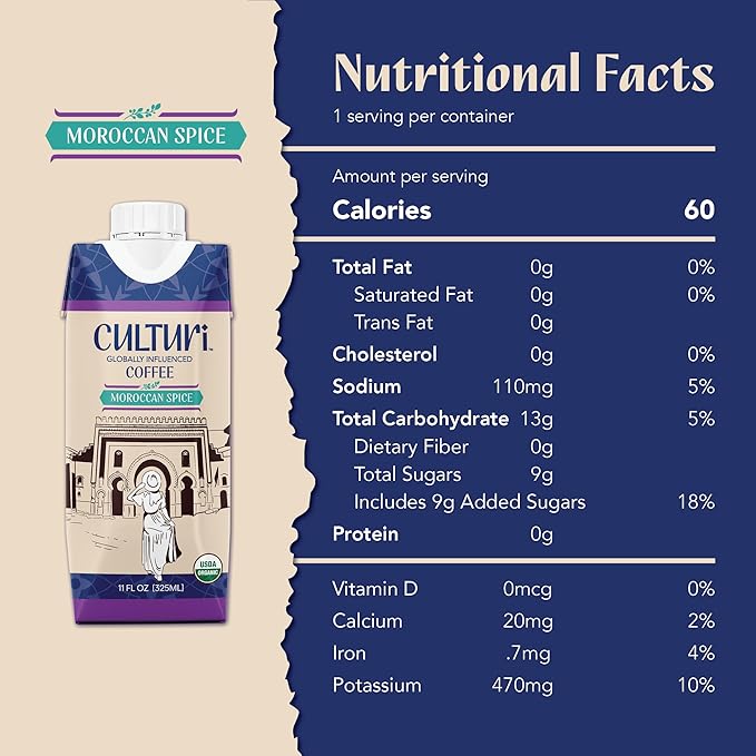 Culturi Coffee | Moroccan Spice | North African Influenced Low Calorie Authentic Flavored North African Coffee 11oz Can (12 Count)