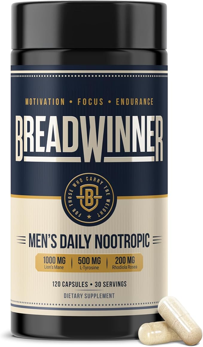 BREADWINNER Supplement - Dopamine &amp Acetylcholine Support - Citicoline L Tyrosine ALCAR Lions Mane L Theanine for Focus &amp Motivation - Cortisol Reducer with Rhodiola Rosea &amp Phosphatid