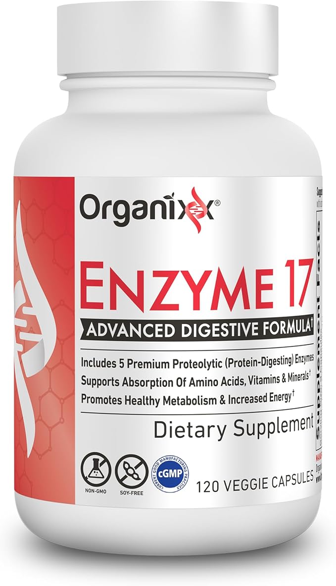 Organixx Enzyme 17 (120 Caps) &amp Clean Sourced Collagens (30 Serv) Bundle Digestive Enzymes with Tri-Phase Protease plus Hydrolyzed Collagen Protein Supports Digestion Immunity &amp Joints Glu