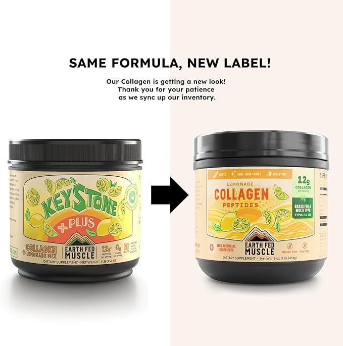 Earth Fed Muscle Lemonade Collagen Powder – Grass Fed Hydrolyzed Collagen for Women &amp Men - Healthy Bones Skin &amp Hair - Types 1 &amp 3 Collagen Powder 12g Per Serving 33 Servings