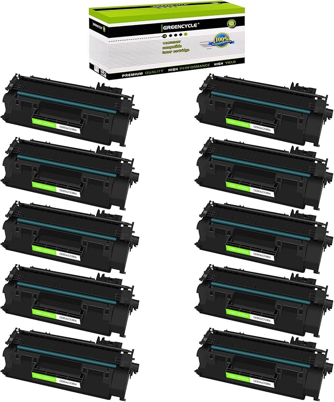 greencycle Compatible Toner Cartridge Replacement for HP 05A CE505A to use with Laser Jet P2035N P2055DN 2055DN P2030 P2050 P2055X P2055D Series Printers (Black 10 Pack)