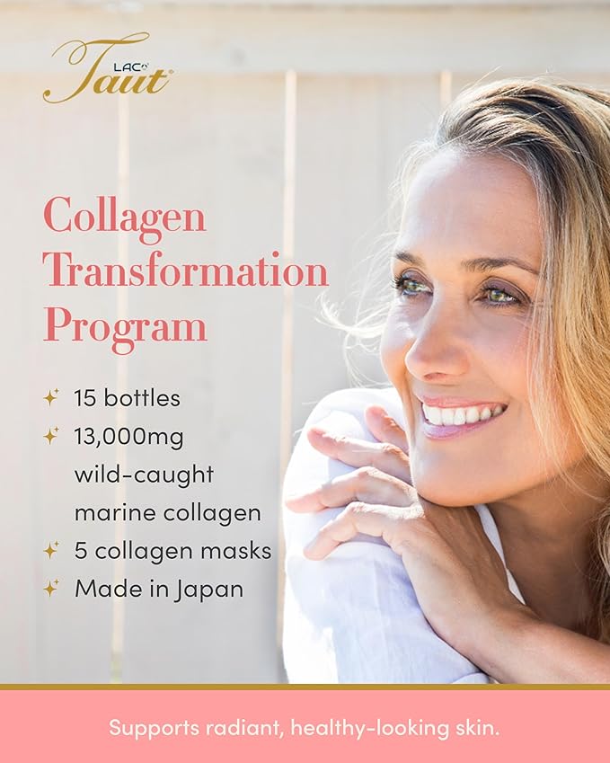 TAUT Marine Collagen Drink &amp Face Mask – 13000mg Hydrolyzed Collagen Protein with Hyaluronic Acid for Youthful Radiant Skin – Includes 15 Bottles and 5 Masks (30-Day Supply)