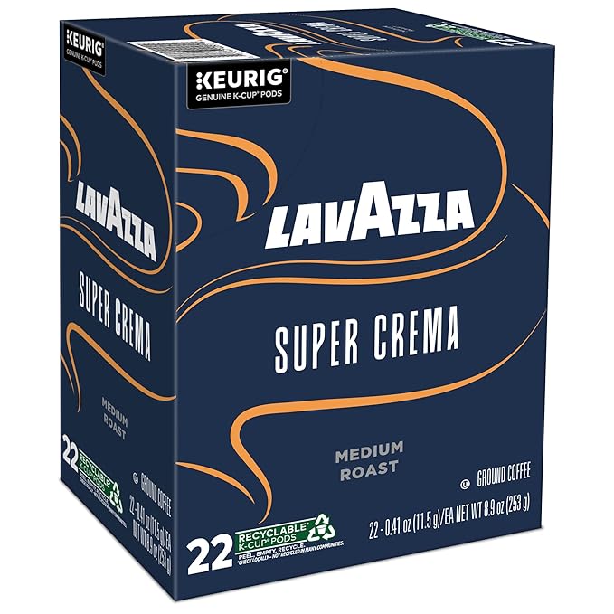 Lavazza Super Crema Single Serve Keurig K-Cup Pods Medium Espresso Roast Coffee 88 Count (4 Packs of 22)