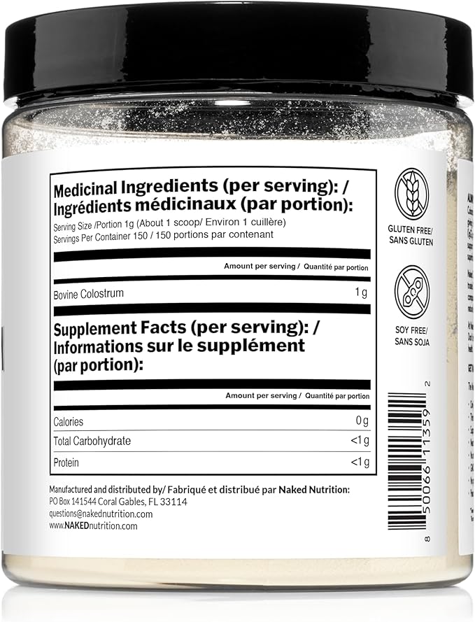 NAKED Colostrum Powder – 100% Grass-Fed Bovine Colostrum Supplement from US Farms | Tested at 20%+ IgG | Gut Health Immunity Recovery &amp Skin Support - 150 Servings