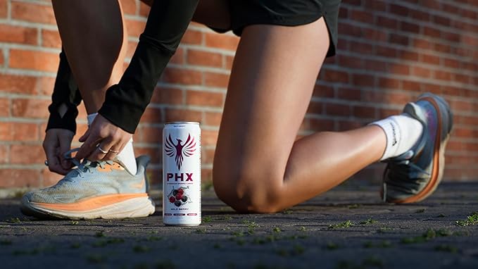PHX Hydration Energy Drink - 700mg Electrolytes 200mg Natural Green Tea Caffeine 100% Daily Value 8 Essential Vitamins - 12 oz Cans (12 Pack) (12 Pack Wild Berry)