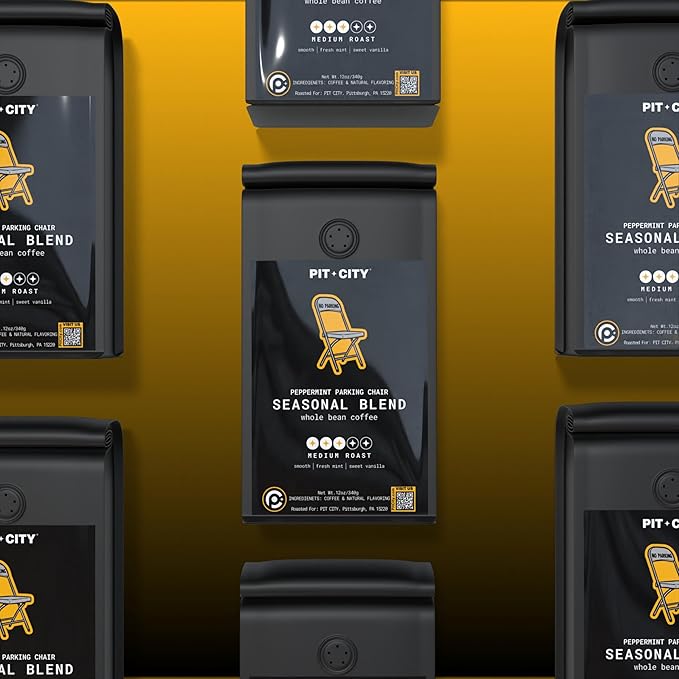 Pit City Pittsburgh Parking Chair Holiday Blend Medium Roast Whole Bean Coffee 12oz Bag - Smooth Fresh Mint Sweet Vanilla - Premium Small Batch Roasted - Pittsburgh