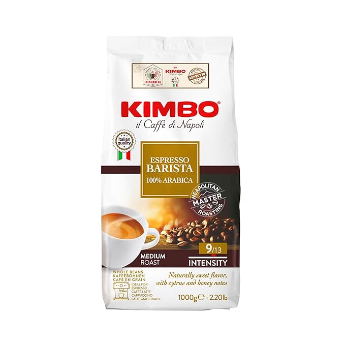 Kimbo Espresso Barista 100% Arabica | Whole Bean Coffee | Medium Roast | 9/13 Intensity | Naturally Sweet Flavor With Cytrus and Honey Notes | 2.2 Lbs Bag