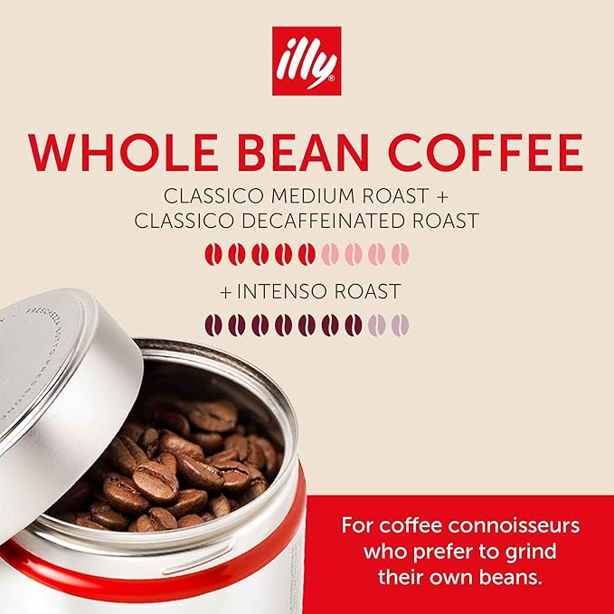 illy Whole Bean Coffee Classico Medium Decaffeinated and Intenso Bold Roasts 100% Arabica Premium Italian Coffee Ideal for Espresso Drip Moka and French Press Brewing 8.8oz 12 Variety Pack