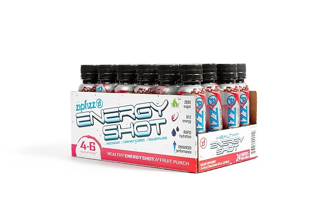 Zipfizz Liquid 4oz Energy Shot Healthy Hydration B12 and Multi Vitamin Drink Fruit Punch (24 Count)