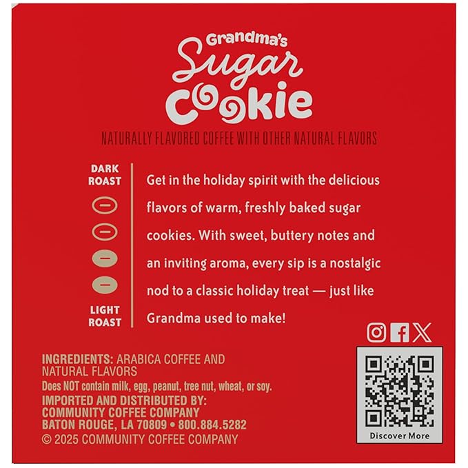 Community Coffee Grandma's Sugar Cookie Keurig K-Cup Pods Limited Edition Holiday Flavor Natural Ingredients 10 Count (Pack of 6)