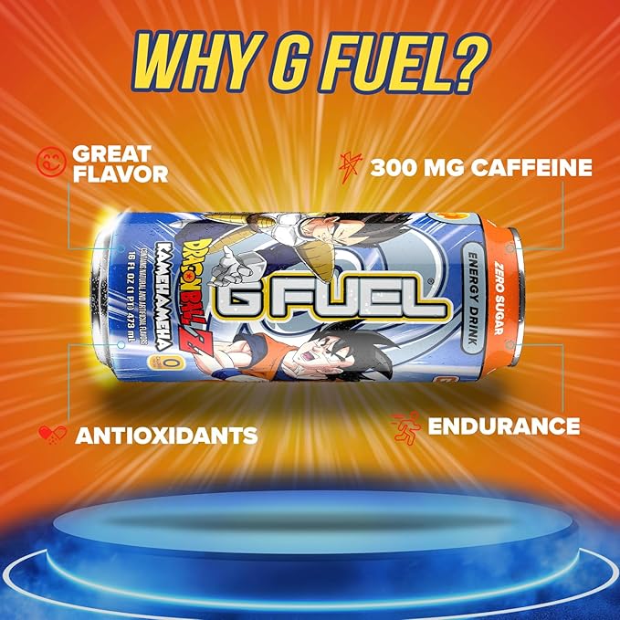 G Fuel Energy Drink Strawberry Lychee Sugar Free Beverage with 140mg Caffeine Daily Energy Boost with Focus Amino Vitamin + Antioxidants 16 oz Cans (Kamehameha 12-Pack)