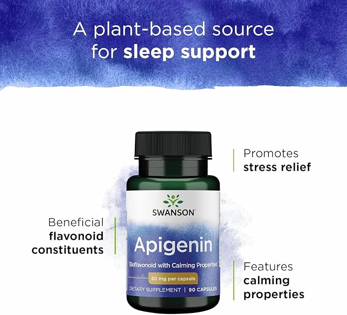 Swanson Apigenin Bioflavonoid Supplement for Adults Seeking Natural Sleep Relaxation and Stress Relief Support - 50 mg (90 Vegan Capsules 2 Pack)