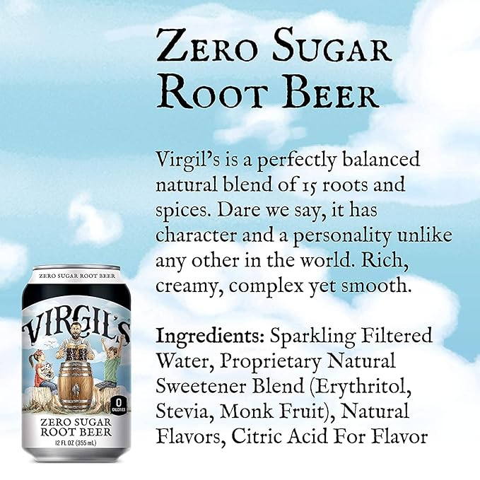 Virgil's Zero Sugar Favorites AMZN Variety 4-6pk Std. 12 oz Cans (Root Beer Vanilla Cream Black Cherry Orange Cream) 24 Count