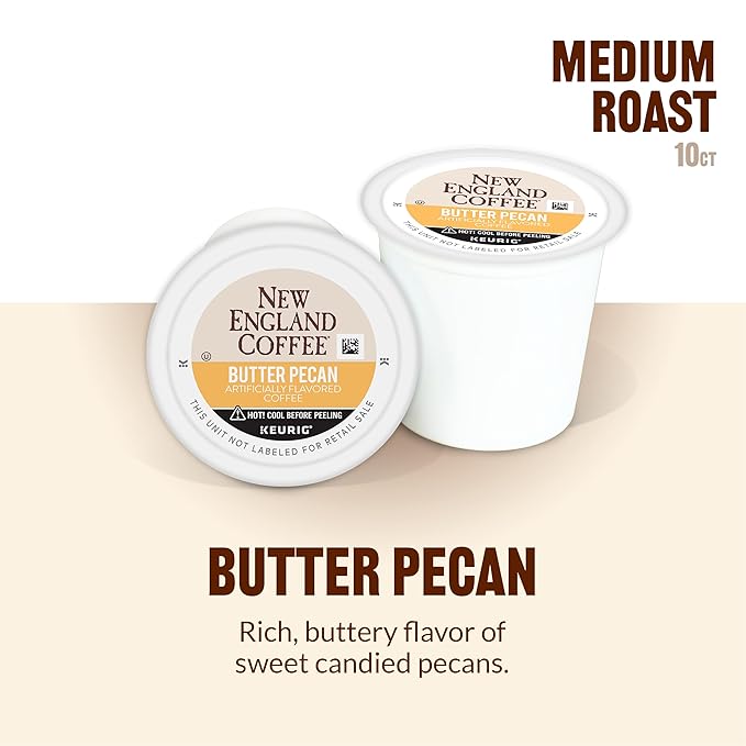 New England Coffee Butter Pecan Medium Roast Single Serve Pods 10ct Box (Pack of 2)