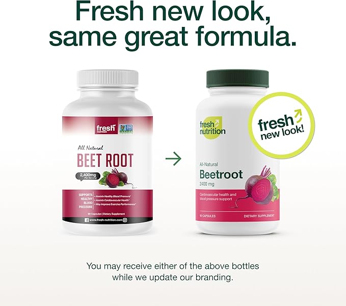 Fresh Nutrition Organic Beet Root Capsules - 2400mg Potent Dosage - Antioxidant Support - Vegan Non GMO Gluten-Free - 90 Capsules