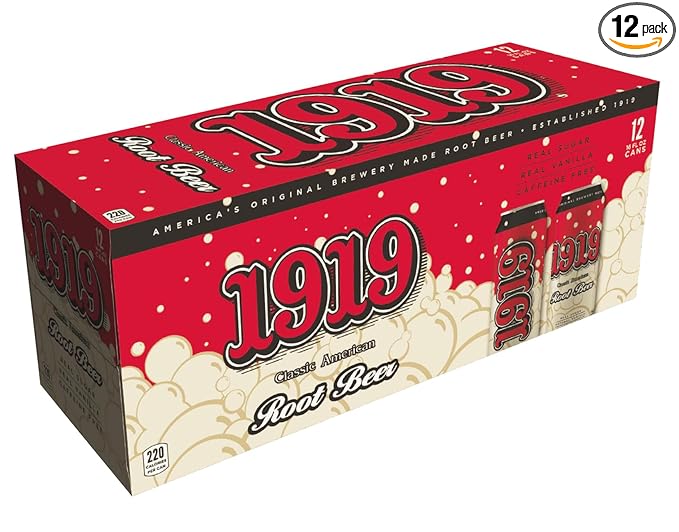 1919 Classic American Root Beer (12 Pack) 16oz Cans - Classic American Pop - Real Sugar Real Vanilla Caffeine Free - America’s Original Brewery Made Root Beer