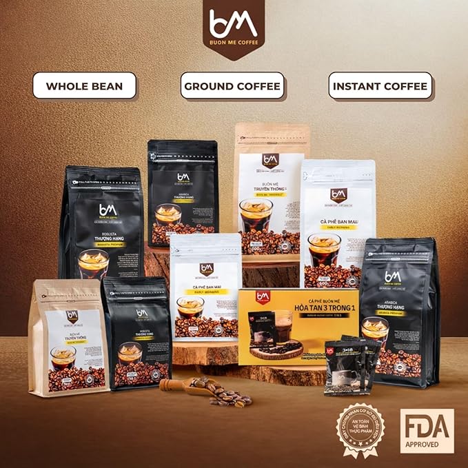 Buon Me Coffee Premium Arabica Ground Coffee Medium Roast 100% Original Arabica Coffee Beans Medium Roast Vietnamese Coffee Strong Flavor for Espresso 17.6oz Bag