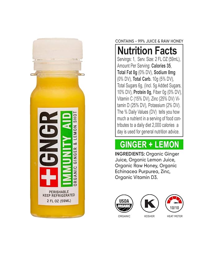 GNGR 24 Shots Variety Pack of Organic Cold-Pressed Ginger Shots – 4 Target Formulas with Peruvian Ginger High-Absorption Turmeric &amp Vitamin C for Immunity Digestion &amp Detox – 2 fl oz (Pack