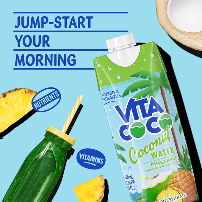 Vita Coco Coconut Water Naturally Hydrating Electrolyte Drink Smart Alternative to Coffee Soda and Sports Drinks Gluten Free Pineapple 16.9 Fl Oz (Pack of 12) 202.8 Fl Oz