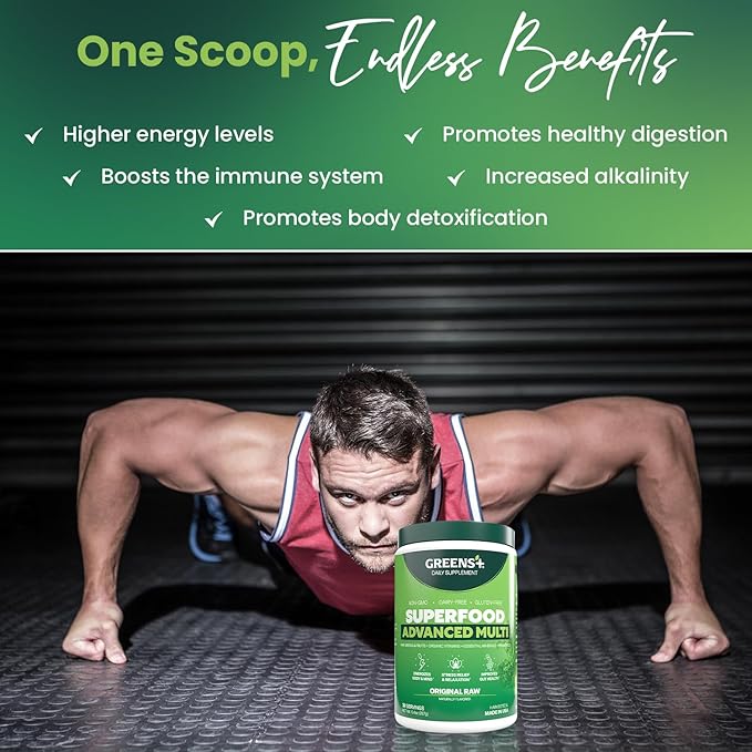 Greens+ Advanced Multi Raw Superfood | Essential Blend of Raw Foods Superfruits and Sea Vegetables Powder | Vegan | Dietary Supplement | Non GMO Soy Dairy &amp Gluten-Free | Size 9.4oz